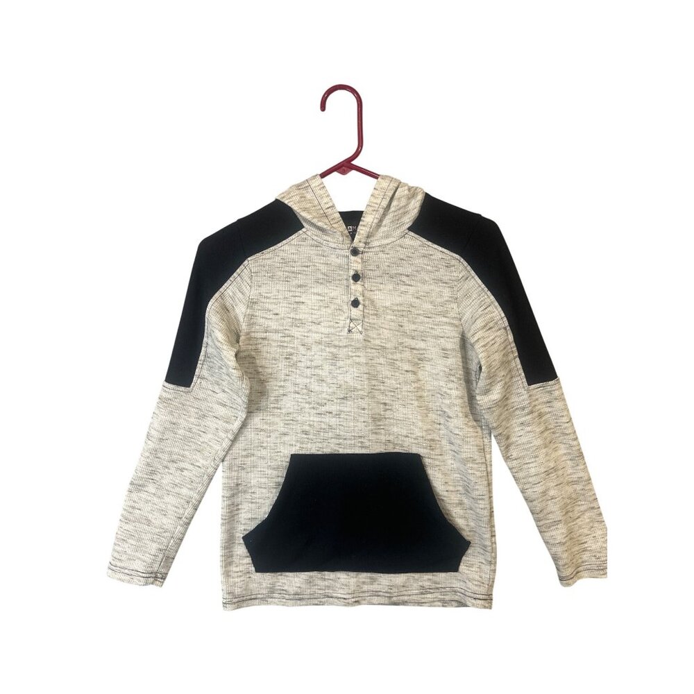 Matix Boys M Hooded Henley With Button-Front & Kangaroo Pocket Beige & Black Cot